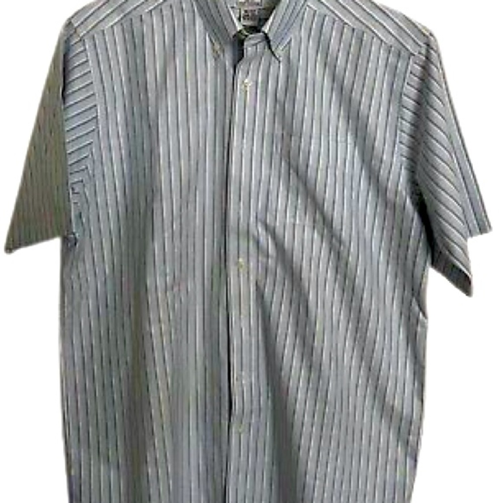 ✨LL Bean Short Sleeve Button Down Shirt Blue Stripe Wrinkle Free Sz 16 1/2-Tall